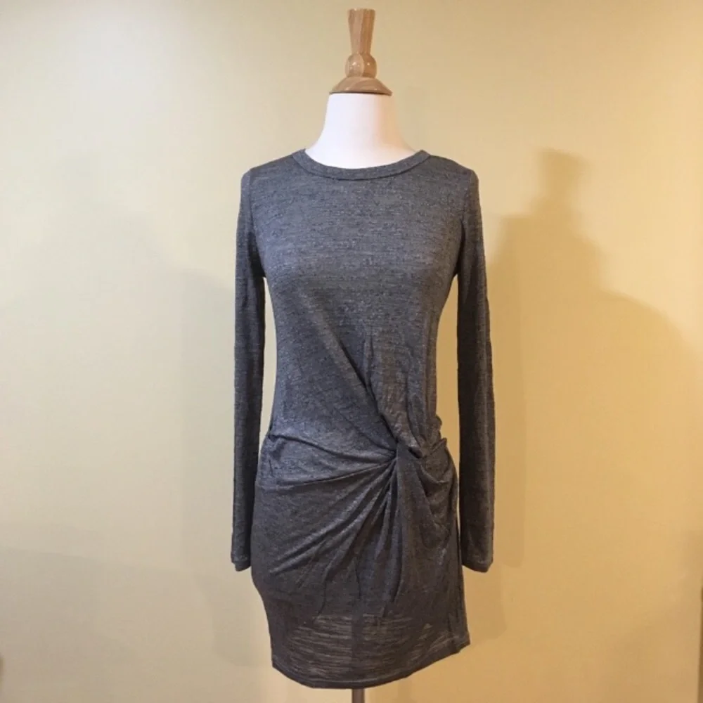 Twisted Knot Front Marled Grey Long Sleeve Knit Dress - Picture 5 of 7